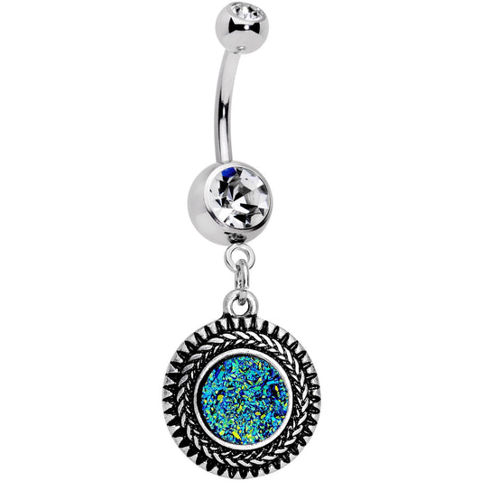 Faux Druzy Quartz Baroque Concentric Circles Dangle Belly Ring