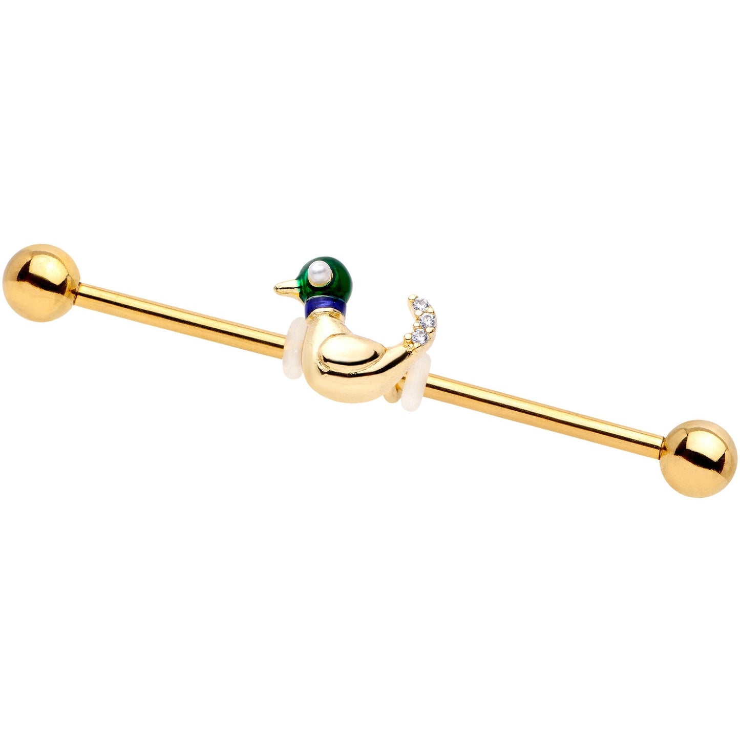 14 Gauge Gold Tone Mighty Mallard Industrial Barbell 38mm