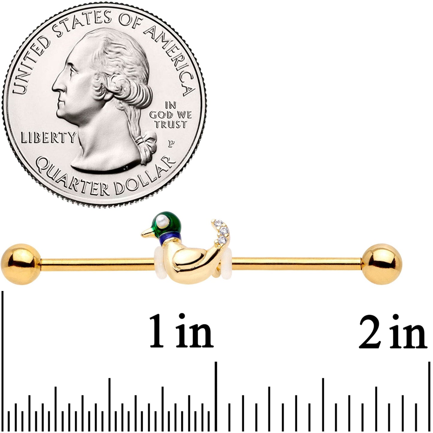 14 Gauge Gold Tone Mighty Mallard Industrial Barbell 38mm