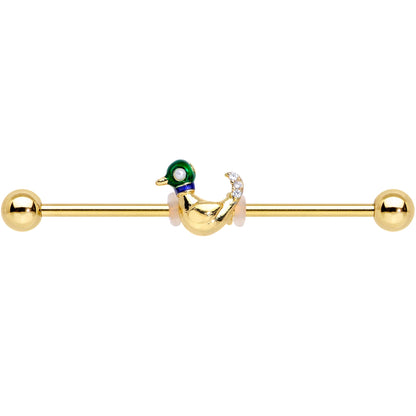 14 Gauge Gold Tone Mighty Mallard Industrial Barbell 38mm