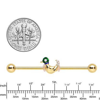 14 Gauge Gold Tone Mighty Mallard Industrial Barbell 38mm