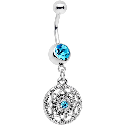 Blue Gem Mind Bending Mandala Dangle Belly Ring