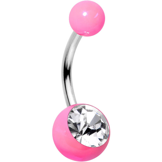Clear Gem Hot Pink Pearlescent Acrylic Belly Ring