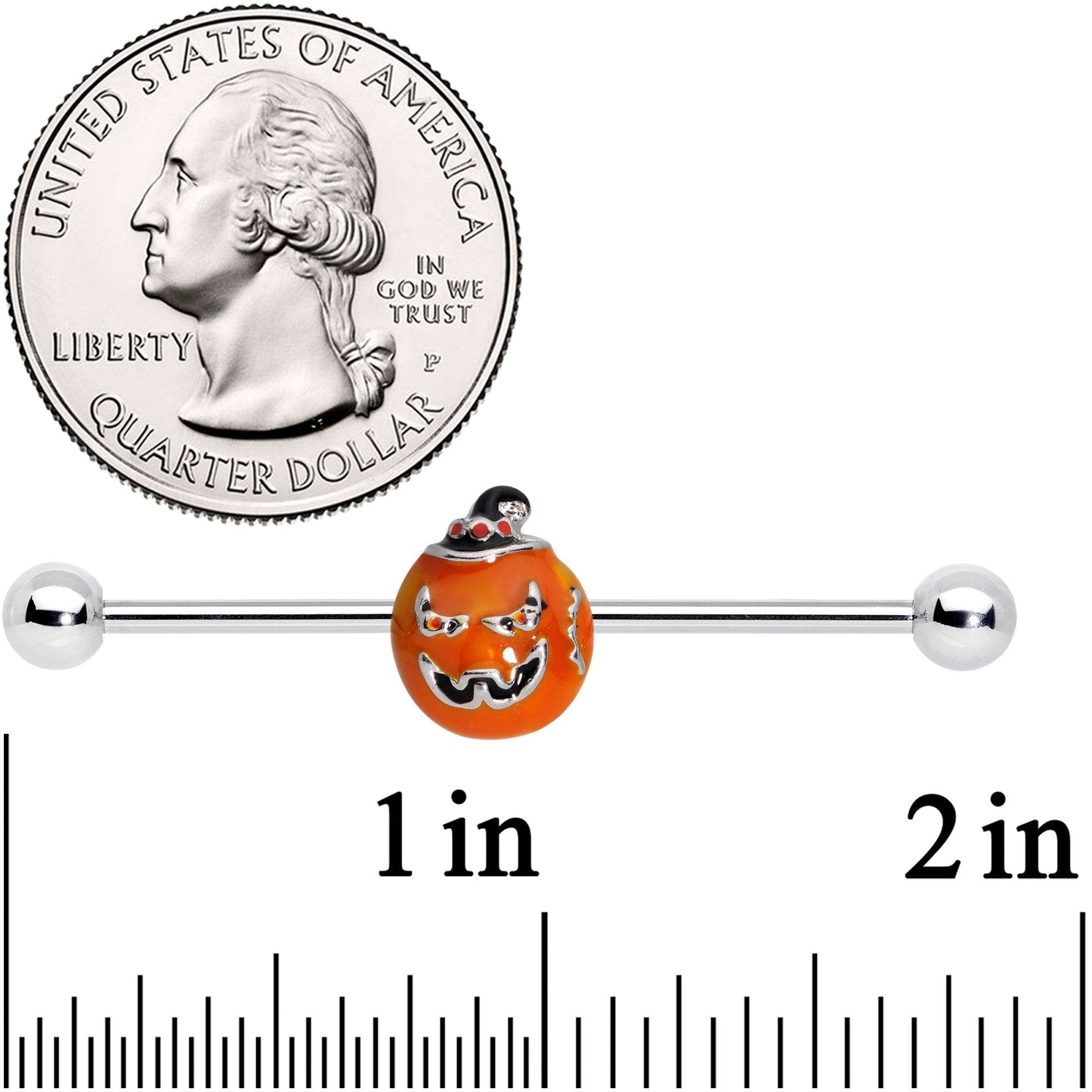 14 Gauge Sassy Halloween Jack O Lantern Industrial Barbell 38mm