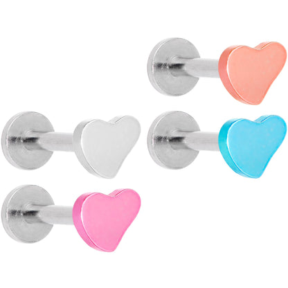 16 Gauge 5/16 Multicolor Internally Threaded Heart Labret Set of 4