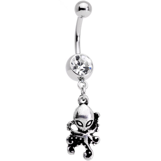 Clear Gem Nautical Octopus Dangle Belly Ring