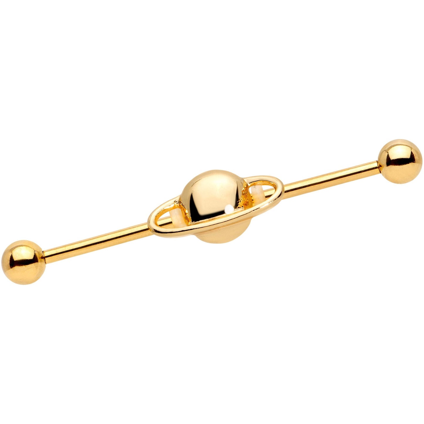 14 Gauge Gold PVD Alien Spaceship Industrial Barbell 38mm