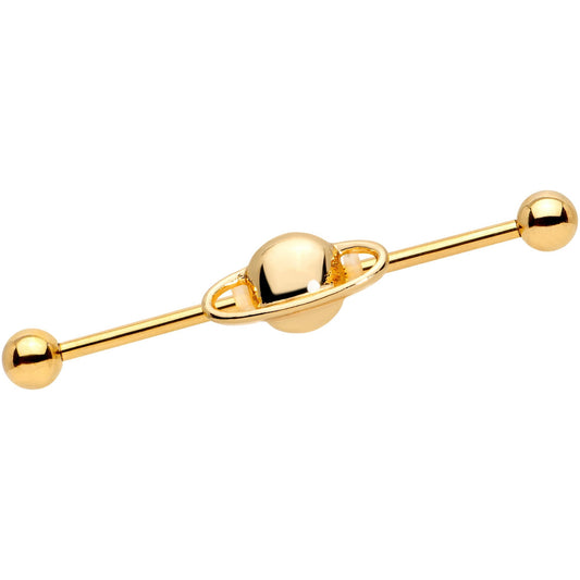 14 Gauge Gold PVD Alien Spaceship Industrial Barbell 38mm