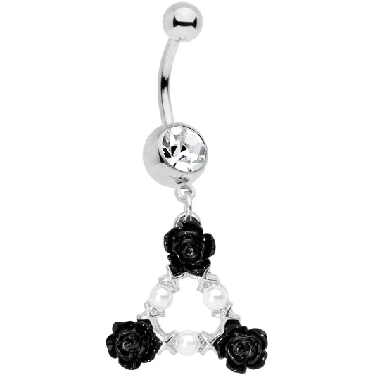 Clear Gem Triple Flower Triangle Dangle Belly Ring