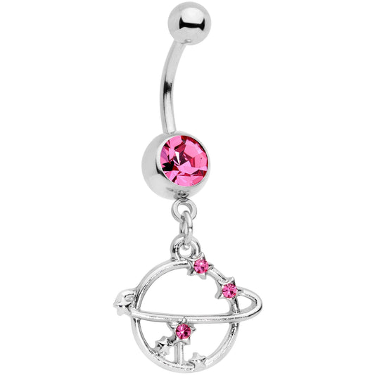 Pink Gem Saturn Among The Stars Dangle Belly Ring