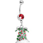 Red Gem Christmas Season Holiday Bell Dangle Belly Ring