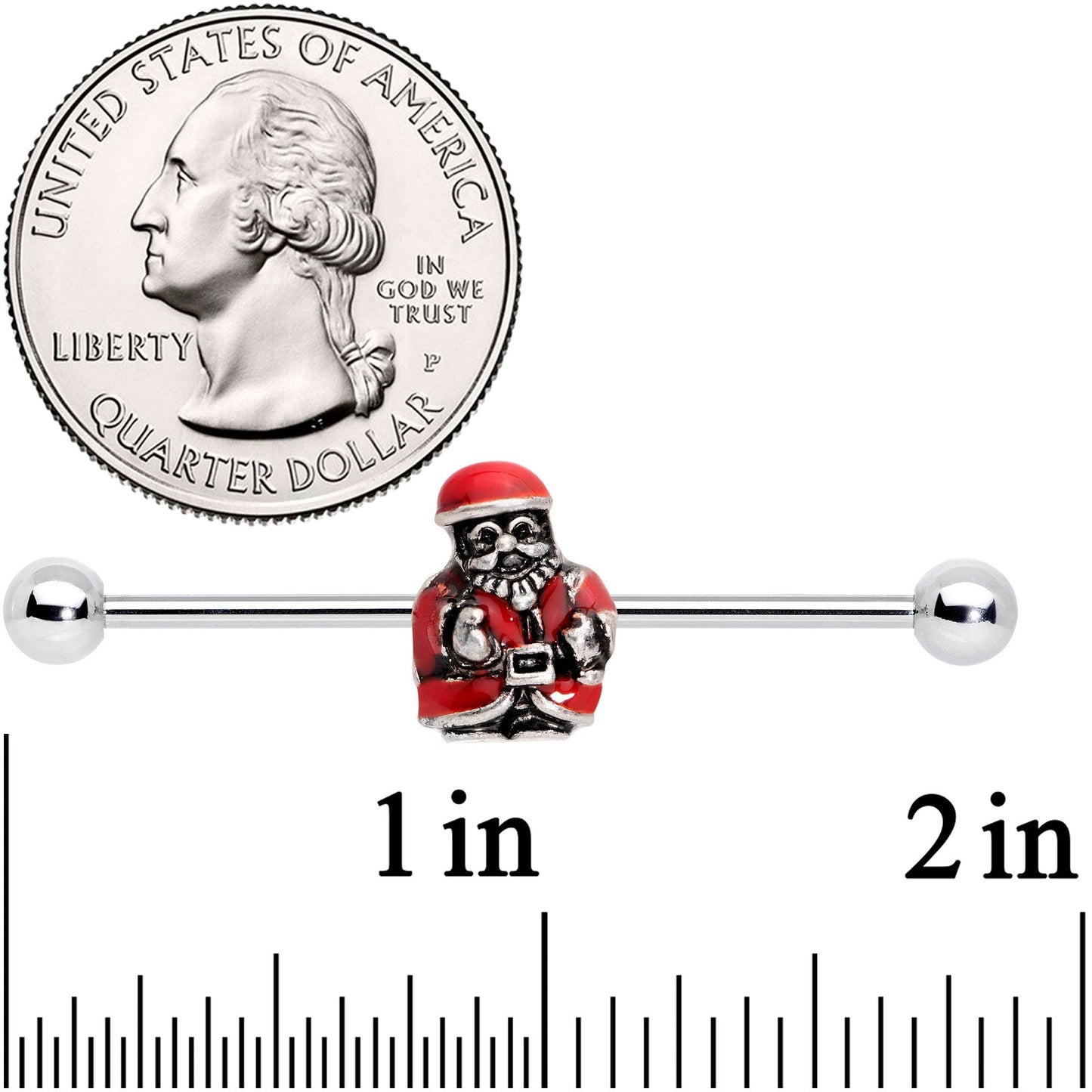 14 Gauge Red Santa Claus Industrial Barbell 38mm