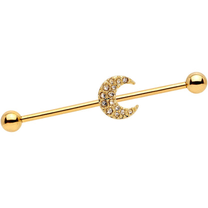 14 Gauge Clear Gem Gold Tone Crescent Moon Industrial Barbell 38mm