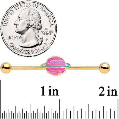 14 Gauge Pink Planet Saturn Industrial Barbell 38mm