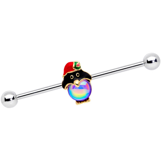 14 Gauge Iridescent Orb Holiday Penguin Barbell 38mm