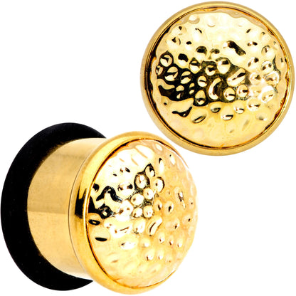 Gold Tone Hammered Finish Single Flare Plug Set 6mm to 16mm Sizes