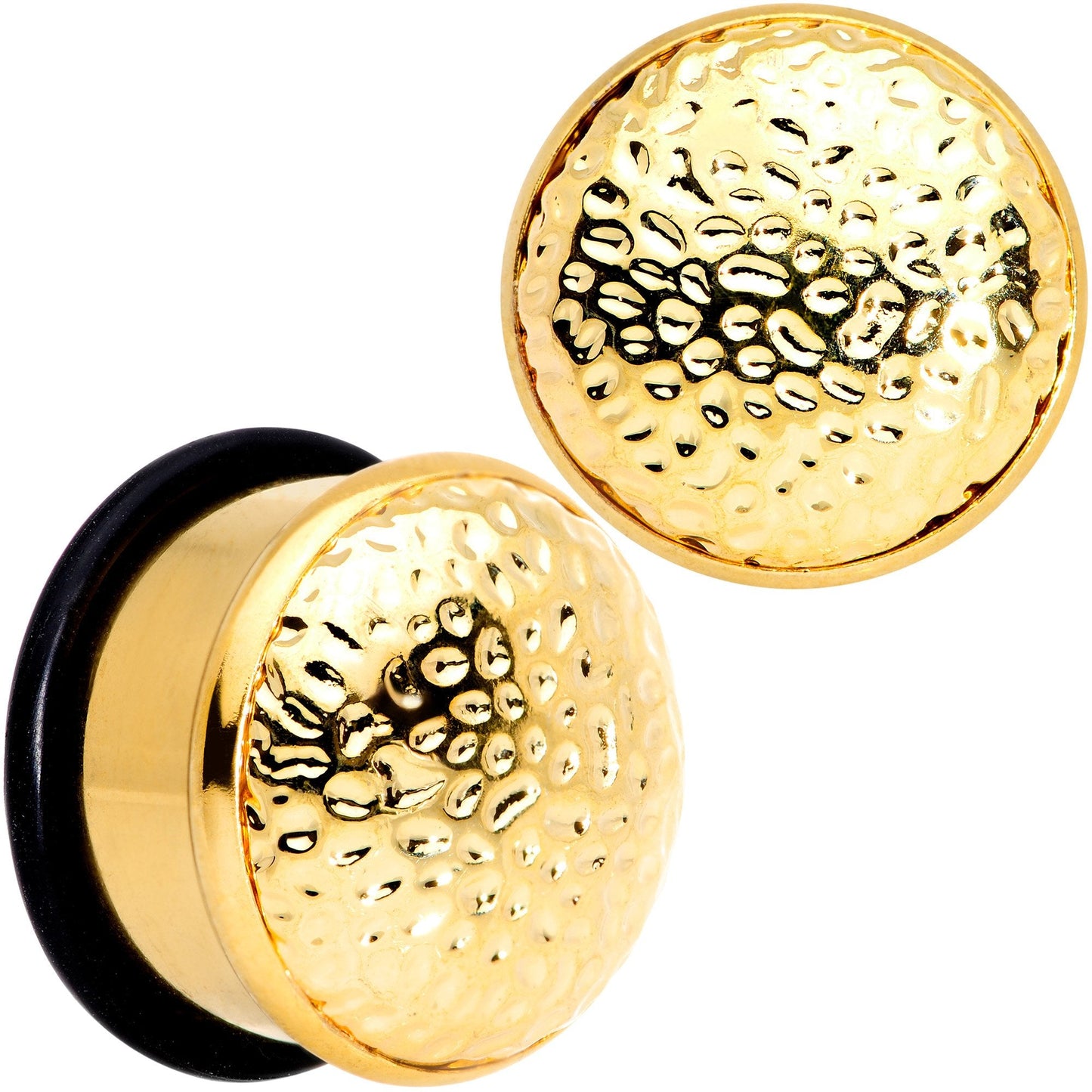 Gold Tone Hammered Finish Single Flare Plug Set 6mm to 16mm Sizes