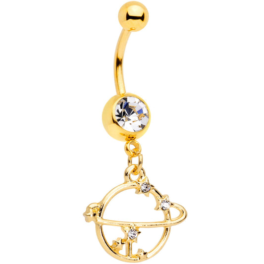 Clear Gem Gold Tone Stars Orbit Planet Saturn Dangle Belly Ring