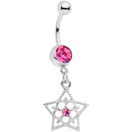 Pink Gem Star and Snow Flower Dangle Belly Ring