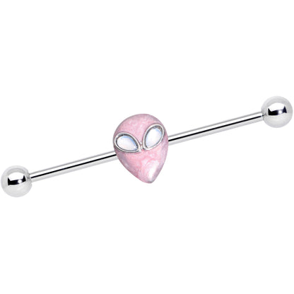 14 Gauge White Faux Opal Pink Alien Invader Industrial Barbell 38mm