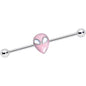 14 Gauge White Faux Opal Pink Alien Invader Industrial Barbell 38mm