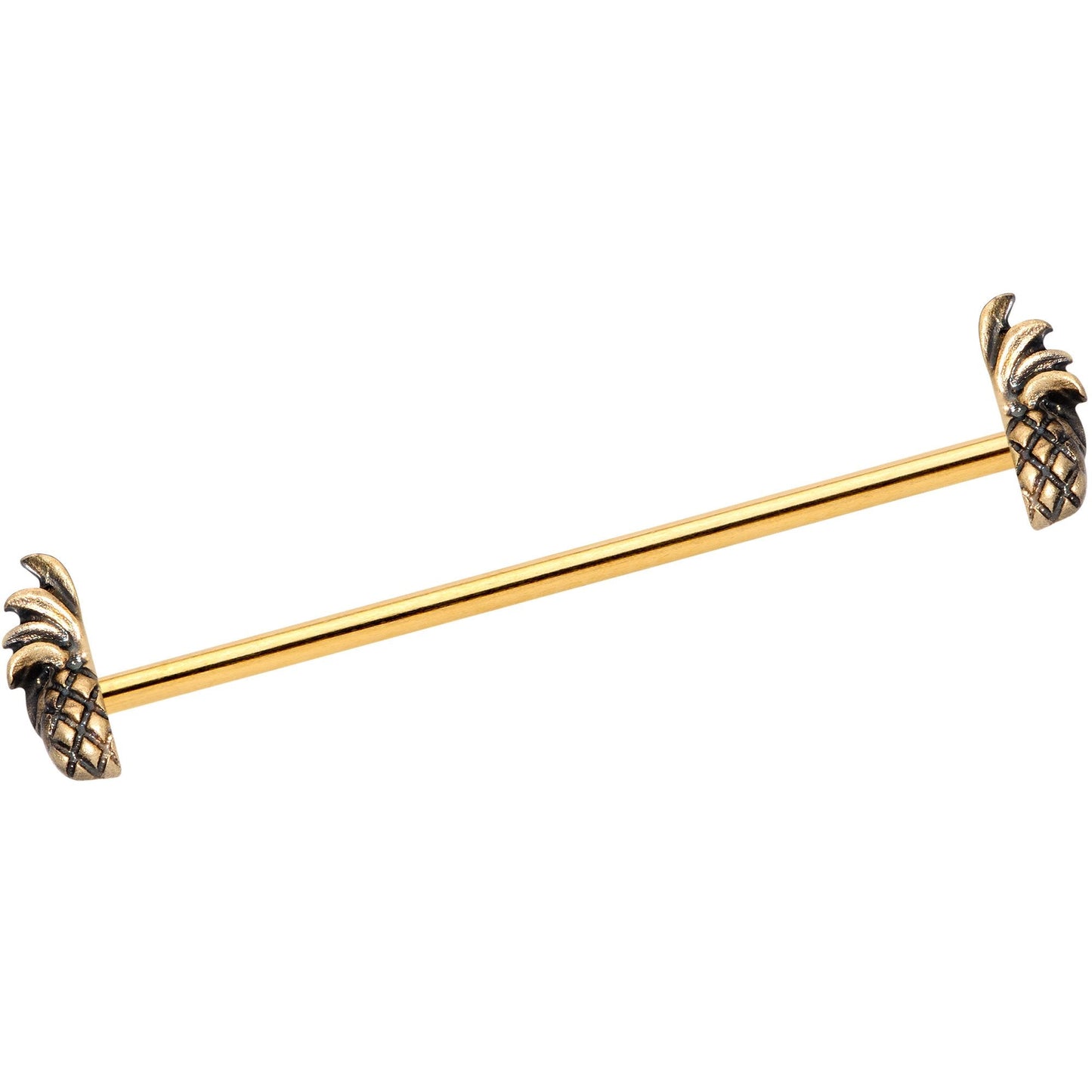 14 Gauge Gold Tone Split Pineapple Ends Industrial Barbell 38mm