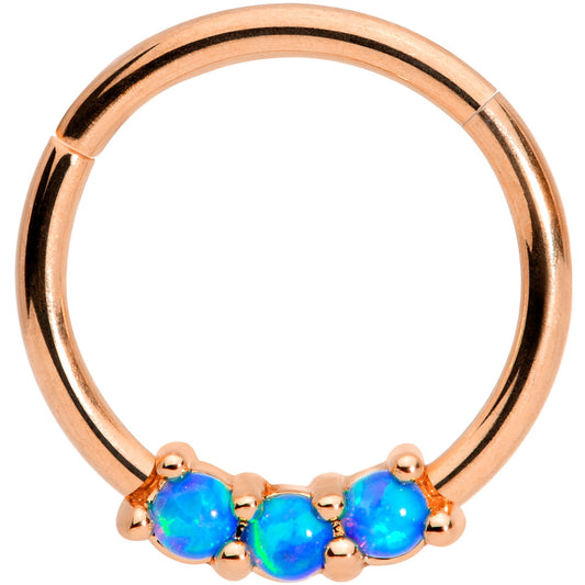 16 Gauge 3/8 Blue Synthetic Opal Rose Gold Tone Hinged Segment Ring