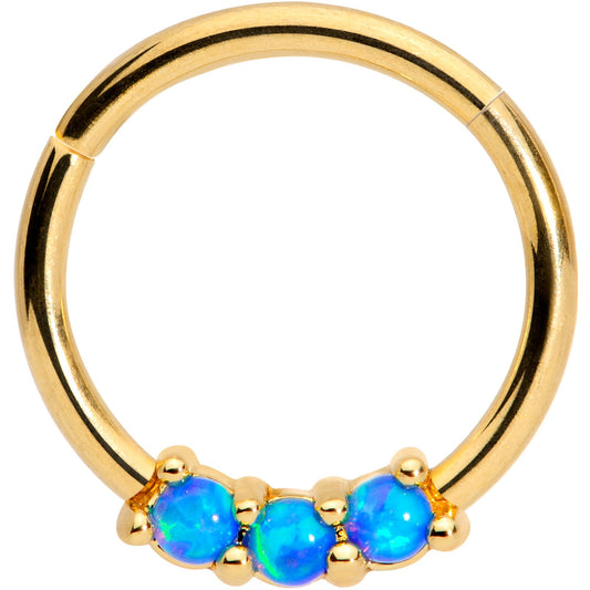 16 Gauge 3/8 Blue Synthetic Opal Gold Tone Hinged Segment Ring