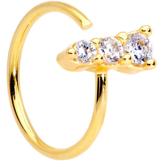 20 Gauge 5/16 Clear CZ Gem Trio Gold Tone Seamless Circular Ring