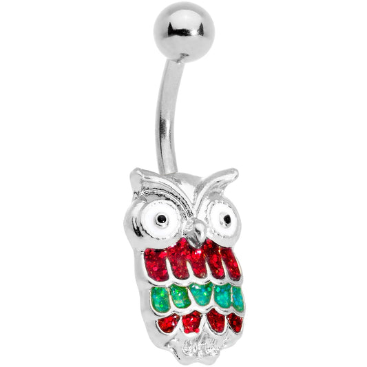 Red Green Happy Holiday Christmas Hoot Owl Belly Ring