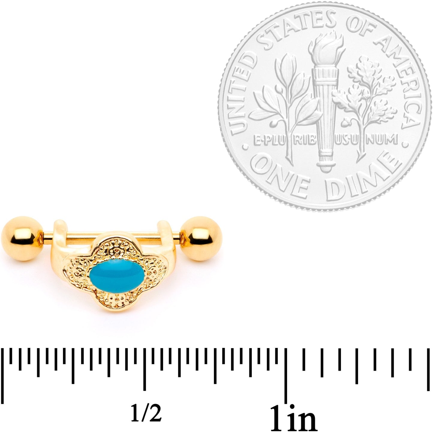 16 Gauge 1/2 Faux Turquoise Gold Tone Flower Cartilage Cuff