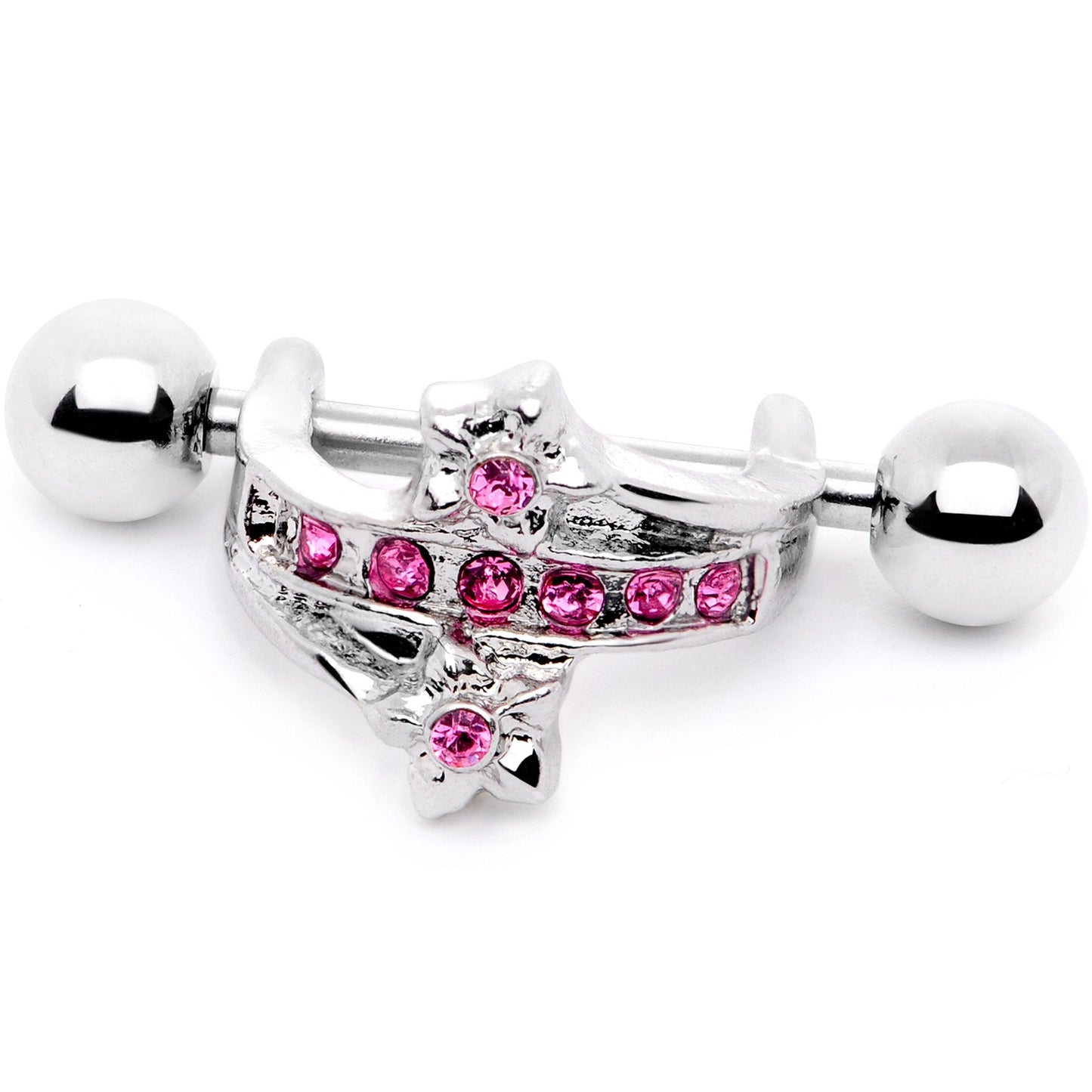 16 Gauge 1/2 Pink Gem Cross Crown Cartilage Cuff