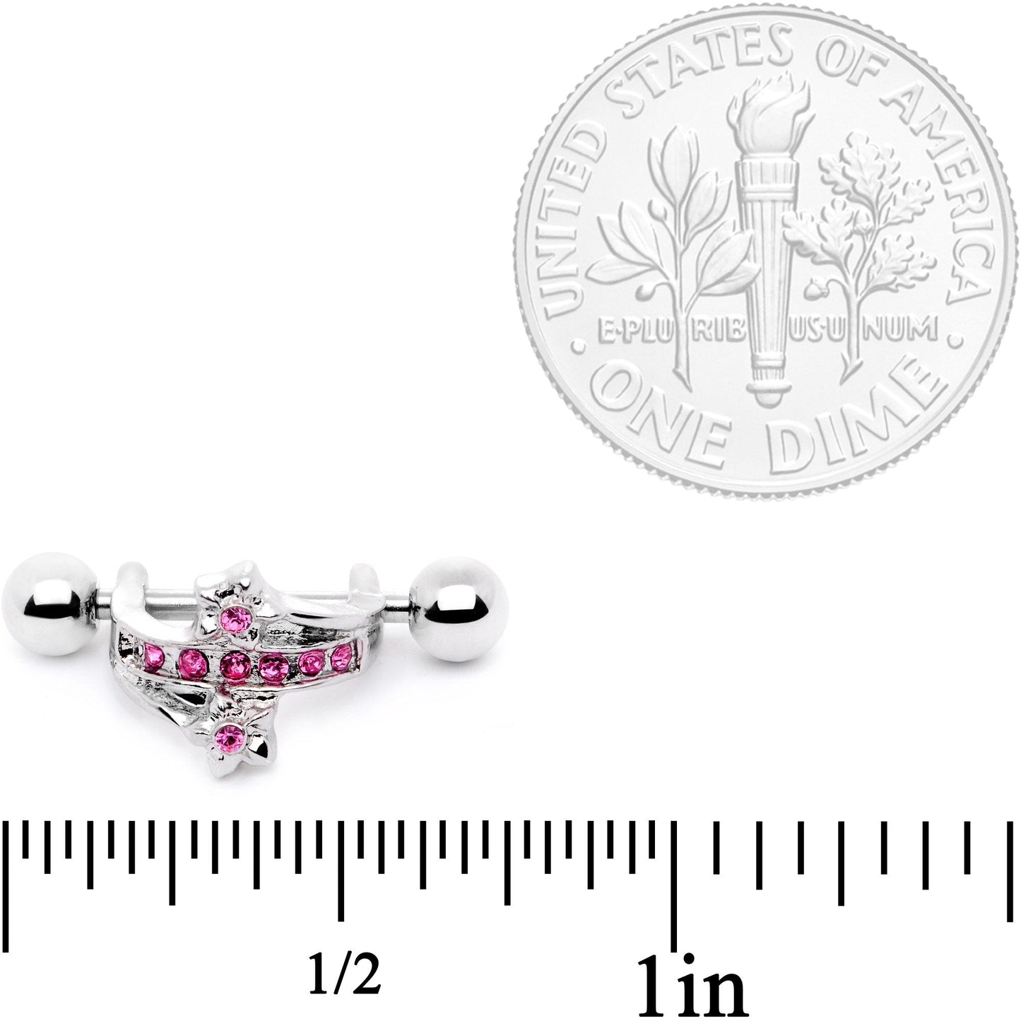 16 Gauge 1/2 Pink Gem Cross Crown Cartilage Cuff