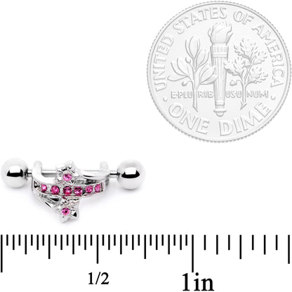 16 Gauge 1/2 Pink Gem Cross Crown Cartilage Cuff