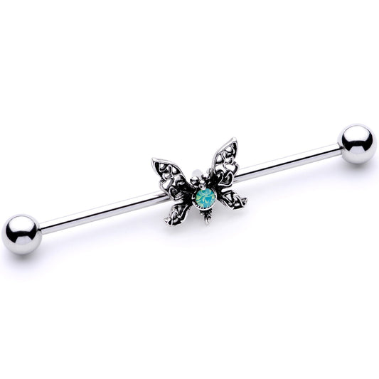 14 Gauge Blue Faux Opal Butterfly Industrial Barbell 38mm