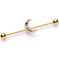 14 Gauge Multicolor Gem Gold Tone Moon Industrial Barbell 38mm