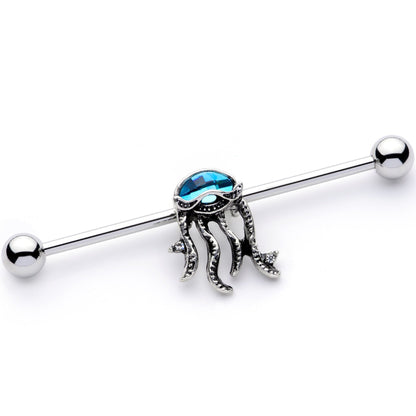 14 Gauge Clear Blue Gem Nautical Jellyfish Industrial Barbell 38mm