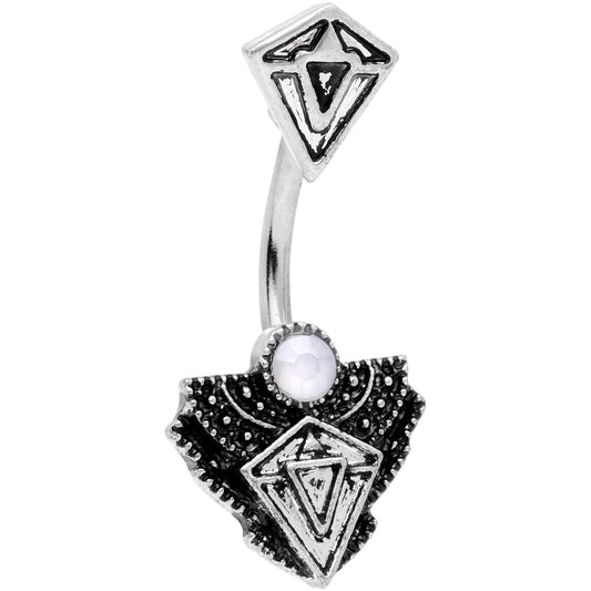 White Faux Opal Art Deco Triangle Double Mount Belly Ring