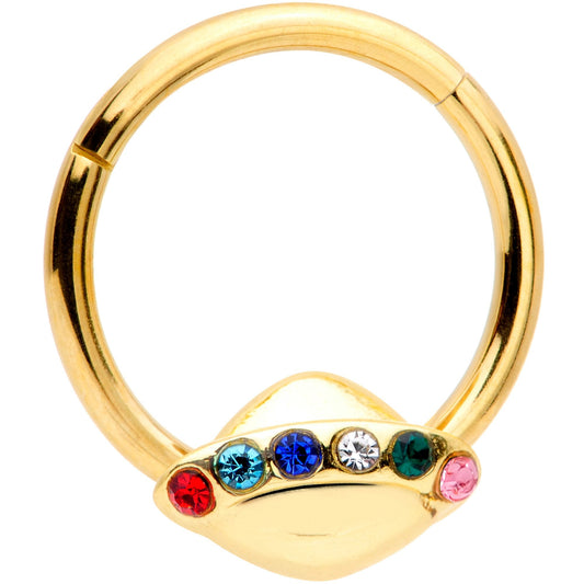 16 Gauge 3/8 Multicolor Gem Gold Tone UFO Hinged Segment Ring