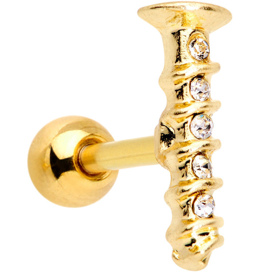 16 Gauge 1/4 Clear Gem Gold Tone Screw Cartilage Tragus Earring