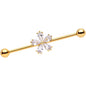 14 Gauge Clear CZ Gem Gold Tone Perfect Petals Flower Industrial Barbell 38mm