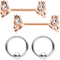 14 Gauge Clear Gem Rose Gold Tone Flowers BCR Barbell Nipple Ring Set