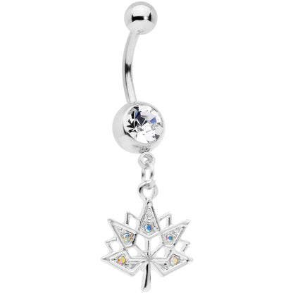 Clear Aurora Gem Maple Leaf Dangle Belly Ring Set of 4