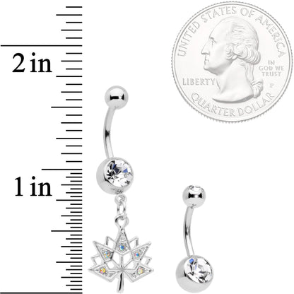 Clear Aurora Gem Maple Leaf Dangle Belly Ring Set of 4