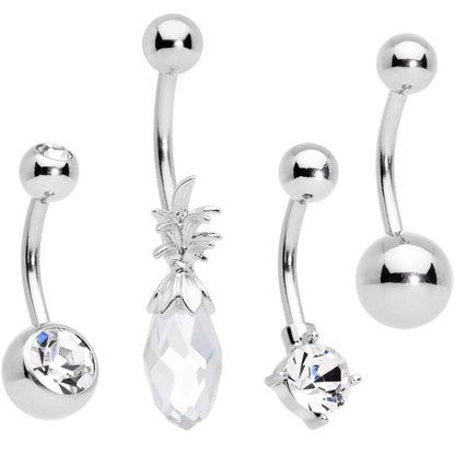 Clear Gem Pineapple Belly Ring Set of 4 Bonus Pack