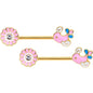 14 Gauge 9/16 Gold Tone Pink Bird Flower Barbell Nipple Ring Set