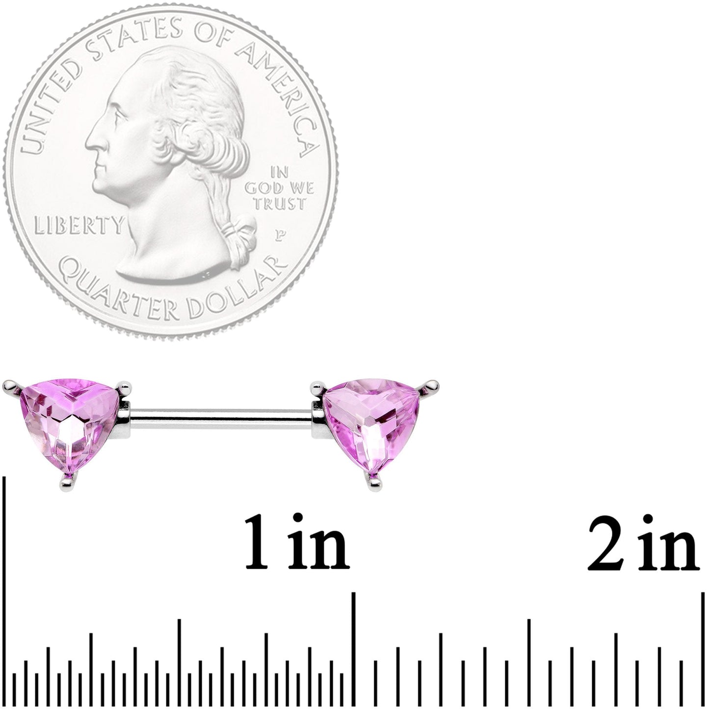 14 Gauge 9/16 Pink Gem Geometric Triangles Barbell Nipple Ring Set