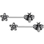 14 Gauge 5/8 Clear Gem Bee and Blossom Barbell Nipple Ring Set