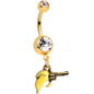 Clear Gem Gold Tone Banana Peel Gun Dangle Belly Ring