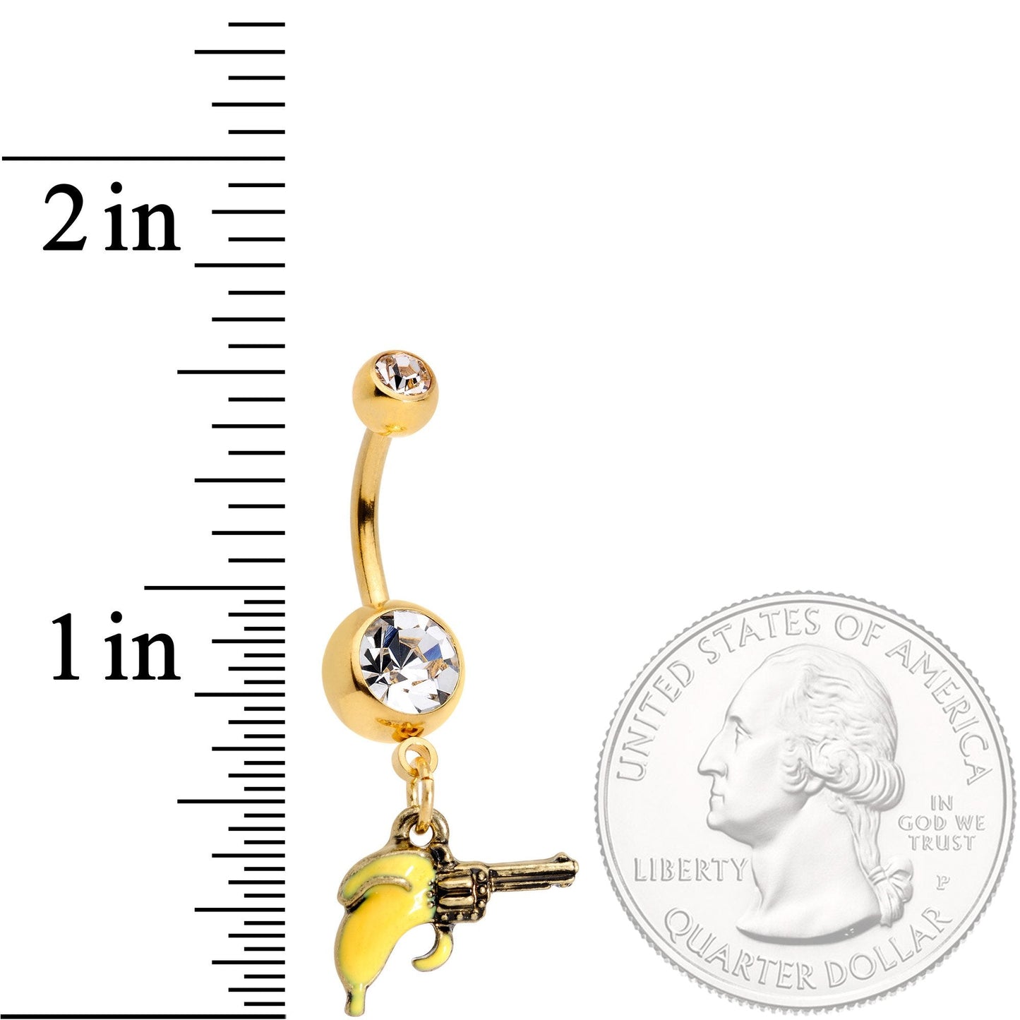 Clear Gem Gold Tone Banana Peel Gun Dangle Belly Ring